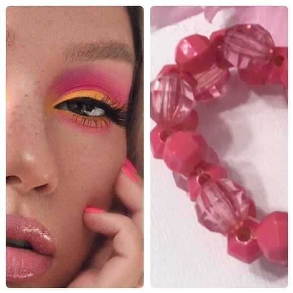 Pink Crystal Double Beaded Elastic Bracelet - Picture 2 of 7